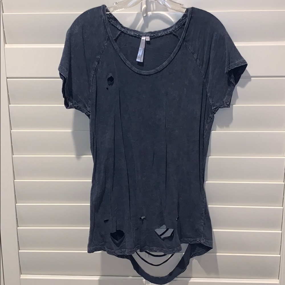 Navy Distressed short sleeve shirt